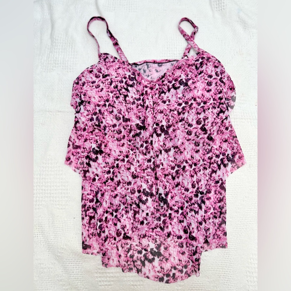 Flowing pink leopard swim top